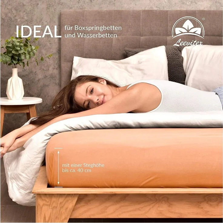 leevitex® Spannbettlaken für Boxspringbetten & Wasserbetten - Spannbetttuch 170 g/m², Gummizug: rundum, 100% Mako-Baumwolle, sehr robust, 180x200 – 200x220 cm + 40 cm Steg – Bild 2