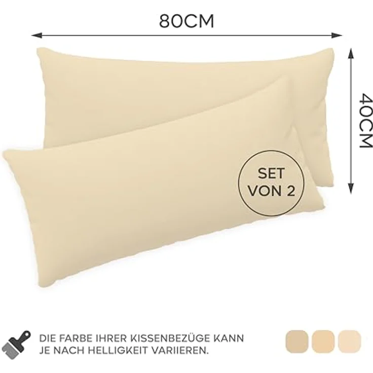 Twinzen® Kissenbezug 40x80 (2er-Set) - 100% Jersey Baumwolle 150 GSM Kissenbezüge - Beige - Für Kissenbezüge 40x80 cm - Kissenhülle - Kissenbezug mit Reißverschluss - Oeko-Tex Zertifiziert – Bild 3