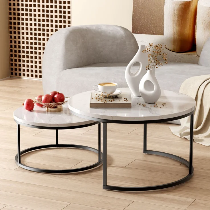 Couchtisch 2-teiliges Couchtisch-Set mit elegantem Design Stabiler Eisenrahmen & leicht zu reinigende MDF-Tischplatte 2 -St – Bild 1