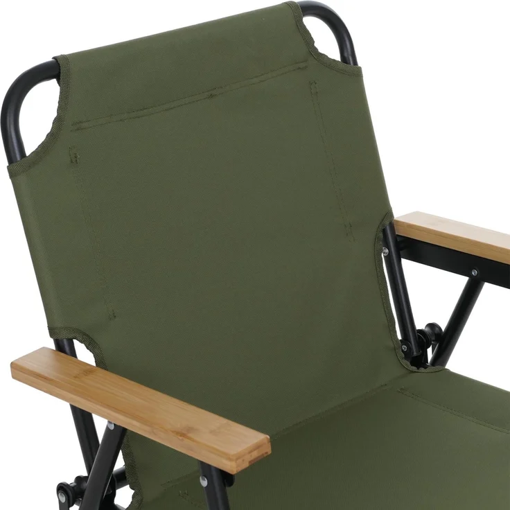 2er-Set Campingstuhl HWC-Q43, Gartenstuhl Balkonstuhl Freizeitstuhl, klappbar Bambus Metall Stoff/Textil ~ grün – Bild 5