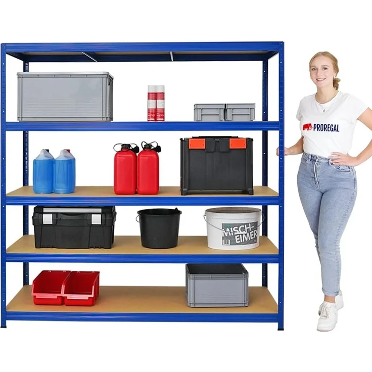PROREGAL Mega Deal 4er-Set Schwerlastregal Giant Elephant 180 x 180 x 60 cm mit 5 Ebenen Fachlast 200kg Blau, Kellerregal, Steckregal, Garagenregal, Lagerregal – Bild 6