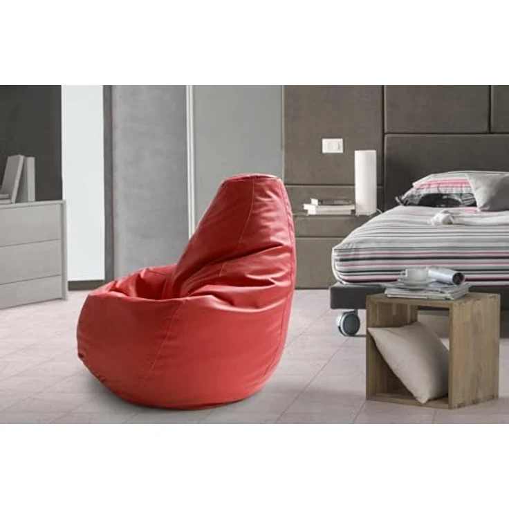 Talamo Italia - Annachiara-Pouf, Sitzsack-Pouf, Sitzsack aus Kunstleder, 100 % Made in Italy, 70 x 70 x 110 cm, Rot – Bild 2