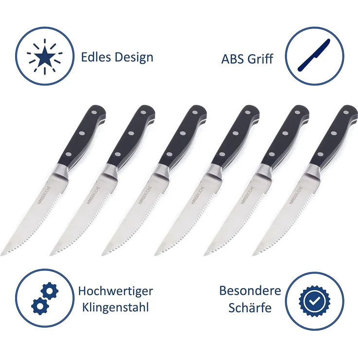 Hanseküche Steakmesser Steakmesser 6er Set – mit Holzgriff (Schwarz) (6 Stück), Modernes Design, Geschenkbox – Bild 4