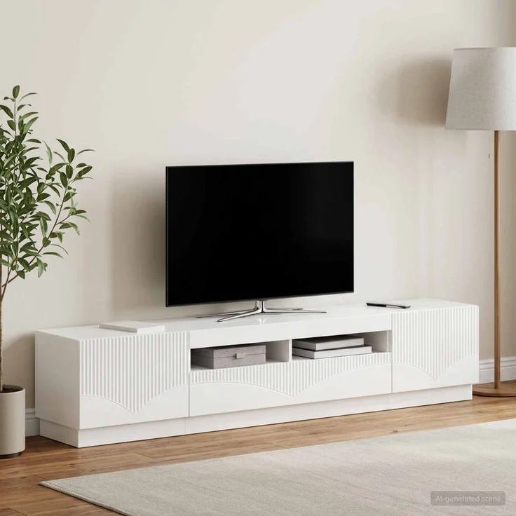 vidaXL LED-TV-Schrank HOORN 3 stk. Hochglanz Weiß Holzwerkstoff 3416843 – Bild 3