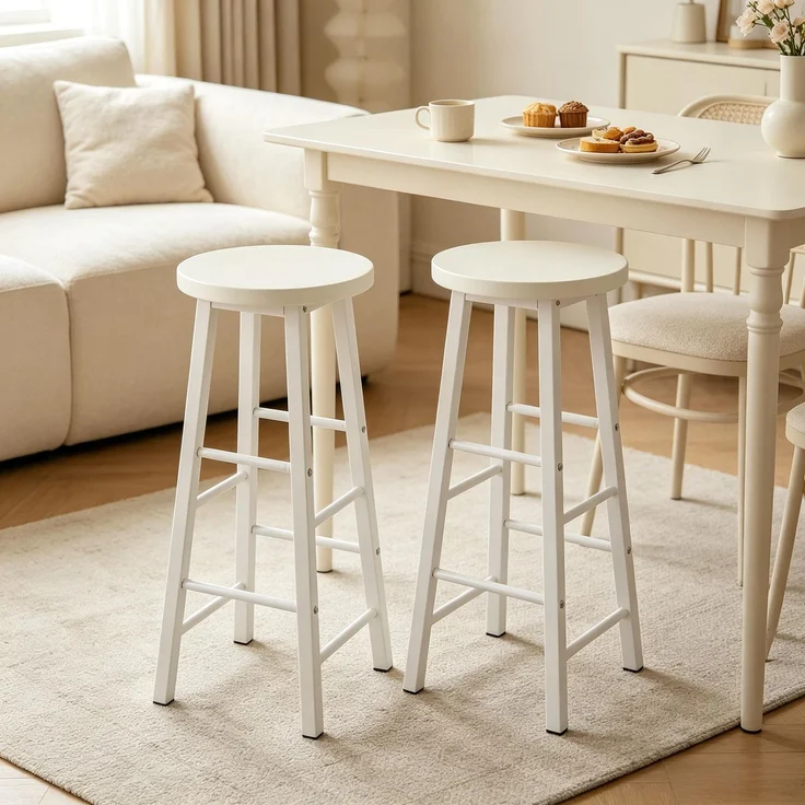 Hochstuhl,Frühstück Hocker,Tisch Hocker,Satz von 2 Bar Hocker,Küche Hocker,Bar Stuhl mit Fußlehne(Nur 2Pcs Stühle)--Weiß--30x30x71cm--YOUDENOVA – Bild 3