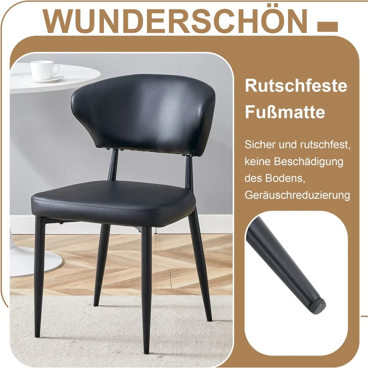 Esstisch-Set 76x100x100 cm in Braun/Schwarz mit Glasintarsie und 2 PU-Polsterstühlen – Bild 8