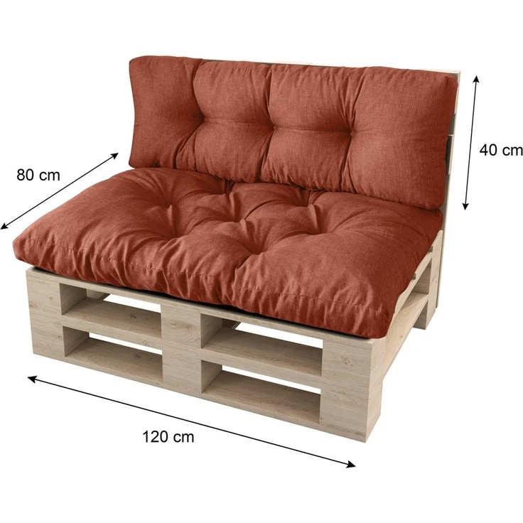 sunnypillow Palettenkissen Malmo - Set Sitzkissen 120x80x12 + Rückenkissen 120x40x15, palettenmöbel palettencouch polsterauflage