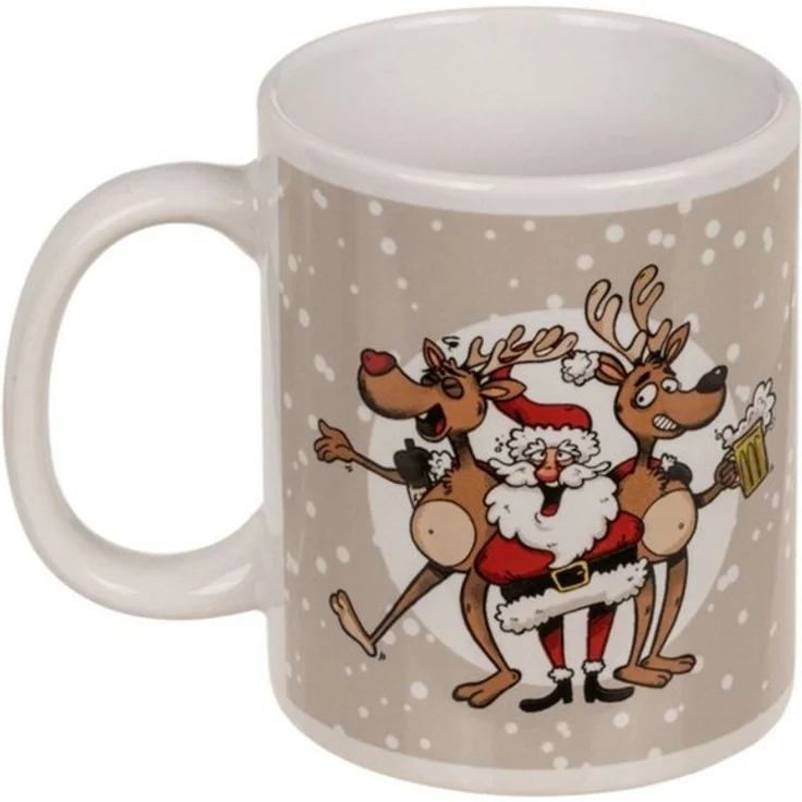 Tasse aus Steingut mit Crazy Santa Motiv Weihnachtstasse ca. 10 x 8 cm Advent beige – Bild 2