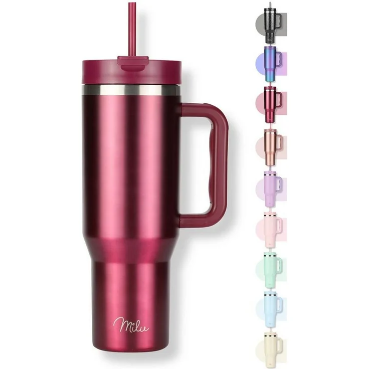 Milu Thermobecher Edelstahl Tumbler To Go 1200 ml, mit Strohhalm und Henkel – Bild 1