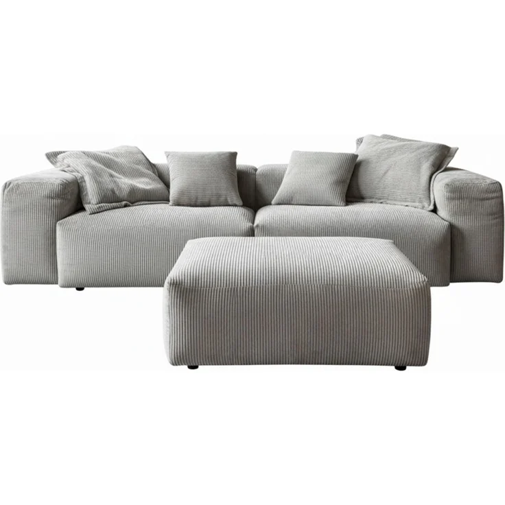 KAWOLA Sofa CELESTE 4-Sitzer mit Hocker Cord hellgrau 72 x 114 x 302 cm – Bild 3