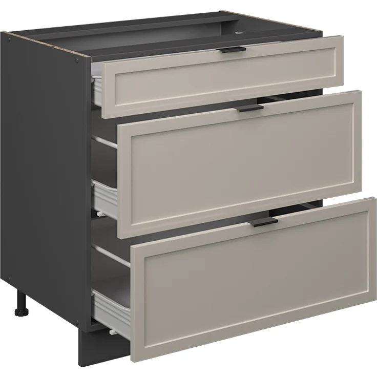 Küchenunterschrank Fame-Line GrauBeige 80 cm mit 3 Schubladen, ohne Arbeitsplatte Vicco – Bild 4
