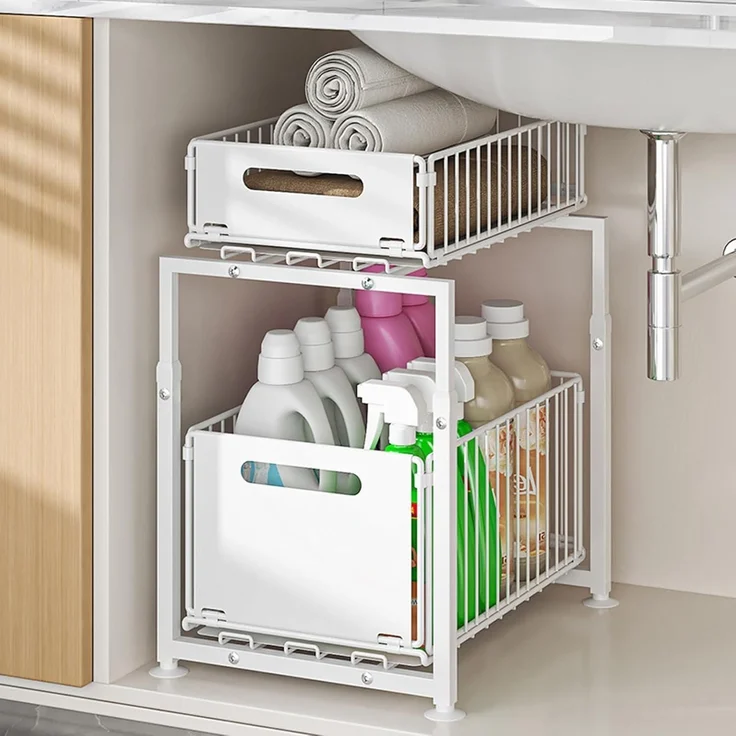Unterschrank Organizer Metall Unterspüle 2 Etagen Weiß Modell-A – Bild 2