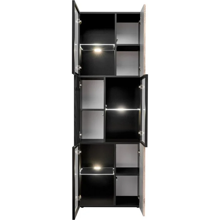 ASM-Moebel Wohnwand Wohnwand CANNES CS2 R-K mit Bio Ethanol Kamin LED und Push - Click, Mit Bio-Ethanol Kamin, Led Beleuchtung und Push - Click Sytem – Bild 3
