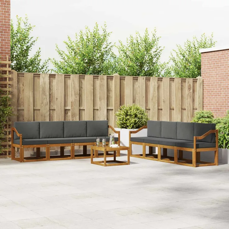 vidaXL Outdoor-Sofagarnitur mit Kissen 9 pcs Natur und Anthrazit 3366200