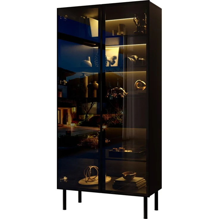 Vitrine 70x36x170 cm in Schwarz mit Glasfront, LED-App-Steuerung und 2 Schubladen – Bild 7