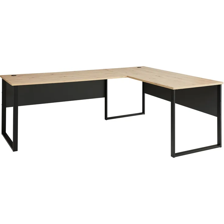 Eckschreibtisch >Memphis< in Artisan Eiche Dekor / schwarz - 223x77x170 (BxHxT)
