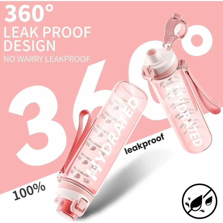 Mevoly Trinkflasche 1L BPA-Frei Tritan Sport Zeitmarkierung Rosa – Bild 4