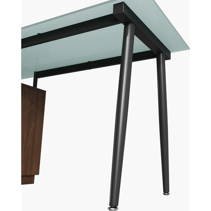 Flieks Schreibtisch 130×50×75 cm, Bürotisch mit gehärteter Glasplatte, 3 Schubladen & offenem Ablagefach, Metallgestell, modern, Braun – Bild 7