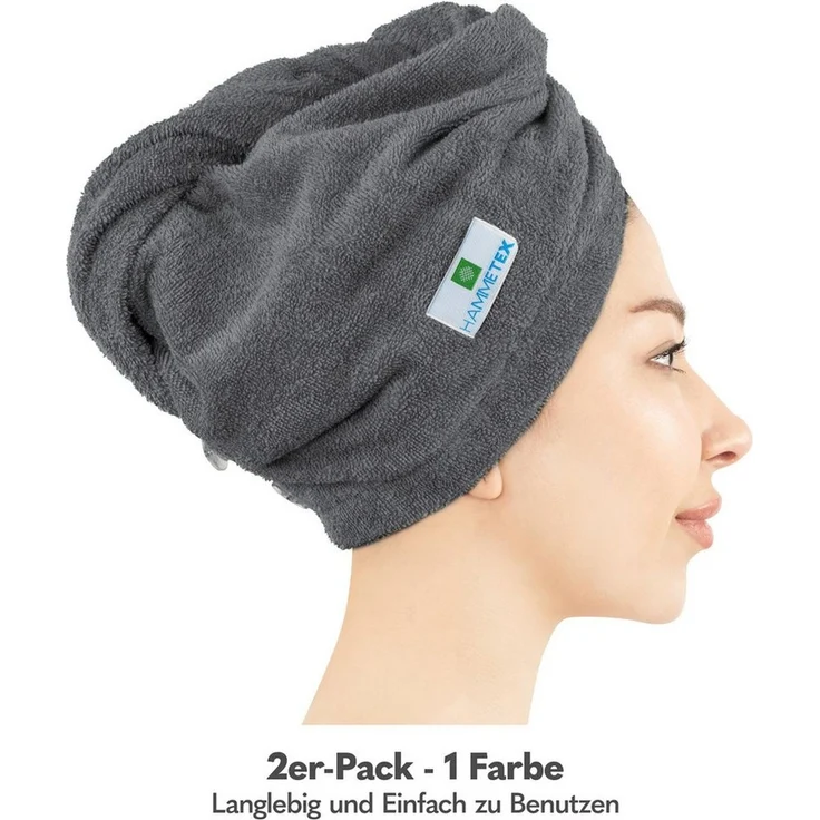 Hammetex Haartuch Damen 2er Set – Haarhandtuch aus 100% Baumwolle – Oeko-TEX Zertifiziert – Weich, Saugstark – Haarturban mit Knopf, Hellblau – Bild 2