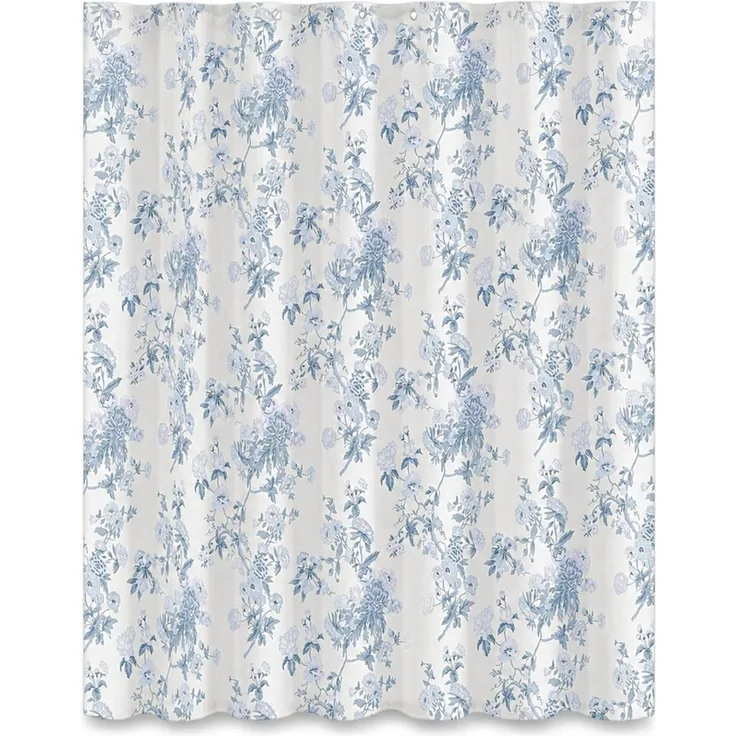 Duschvorhang mit Blumenmuster, wasserdicht und schimmelresistent, Blau-Weiß, 90 x 180 cm