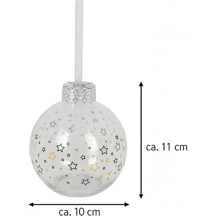 BURI Trinkglas Christbaumkugel 400ml 8er Set aus Glas mit 19cm Strohhalm Weihnachten Winter Advent Getränkegläser Party Xmas Kugelglas Festliche Deko – Bild 6