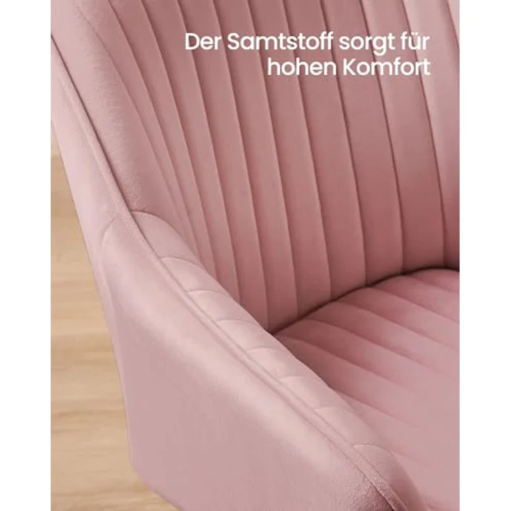 SONGMICS Esszimmerstuhl, 4er Set, Küchenstuhl, Sessel, Samt, Polsterstuhl mit Armlehnen, Loungesessel, bis 120 kg belastbar, Metallbeine, für Esszimmer, Küche, pastellrosa-blassgold LDC087R14 – Bild 8