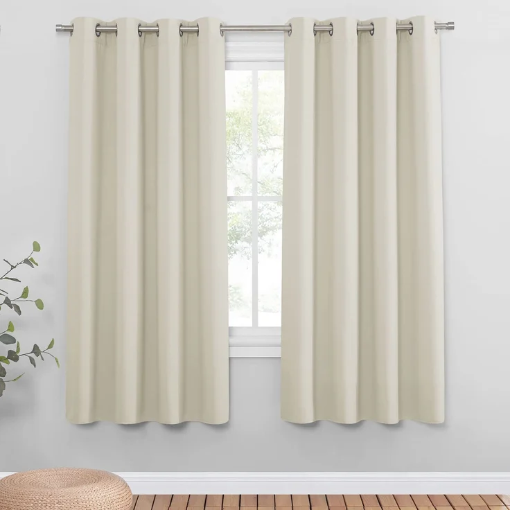 PONY DANCE Vorhang Thermo Hitzeschutz Blackout Curtains for Living Room | 2er Set, H175 x B140cm, Hellbeige, Blickdichte Gardinen, Sichtschutz, UV-Schutz, Kurz, Ösen, für Schlafzimmer Kinderzimmer