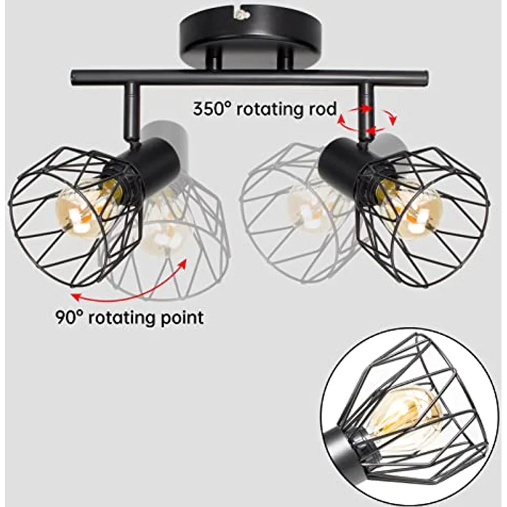 Dehobo Led Deckenstrahler Schwenkbar 350°, Deckenleuchte E14 2 Flammig Schwarz, Spotleuchte Wand, Deckenlampe Spots Led, LED Wandstrahler für Küche, Wohnzimmer, Schlafzimmer, Nein E14 Leuchtmittel – Bild 3