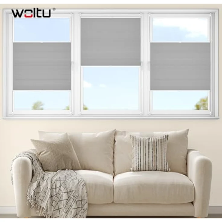 WOLTU Wabenplissee ohne Bohren Verdunklung Thermo Doppelplissee Klemmfix Zweifarbig 60x130 cm Grau-Weiß, Plissee Faltrollo Sonnen-, Sicht- & Schallschutz, Jalousie Plisseerollo für Fenster & Tür – Bild 3