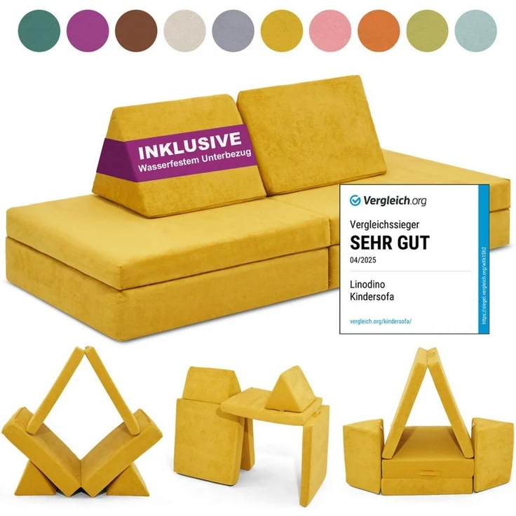 Linodino Kindersofa Spielsofa I aus Schaumstoff Bausteine I Spielcouch für Kinder, Wasserfeste Unterbezüge, Waschbare Chenille Bezüge 30° – Bild 1