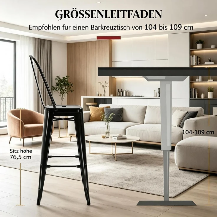 Stapelbarer Hocker,Essstuhl,Hochlehner Barhocker mit abnehmbarer Rückenlehne,Stilvoller Tresenhocker(nur mit 4pcs Essstuhle)--Schwarz--44x46x116cm--YOUDENOVA – Bild 4