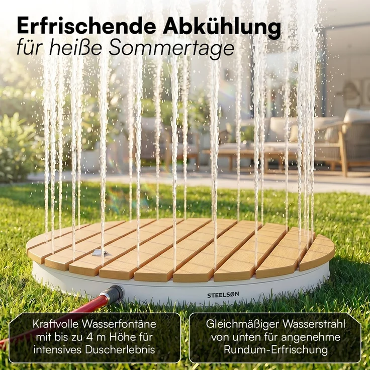 STEELSØN 'Samaya' Bodendusche rund, Gartendusche hellbraun/silber, Campingdusche wetterfest, Saunadusche, Fontänenhöhe bis zu 4m, inkl. Fußrad – Bild 5