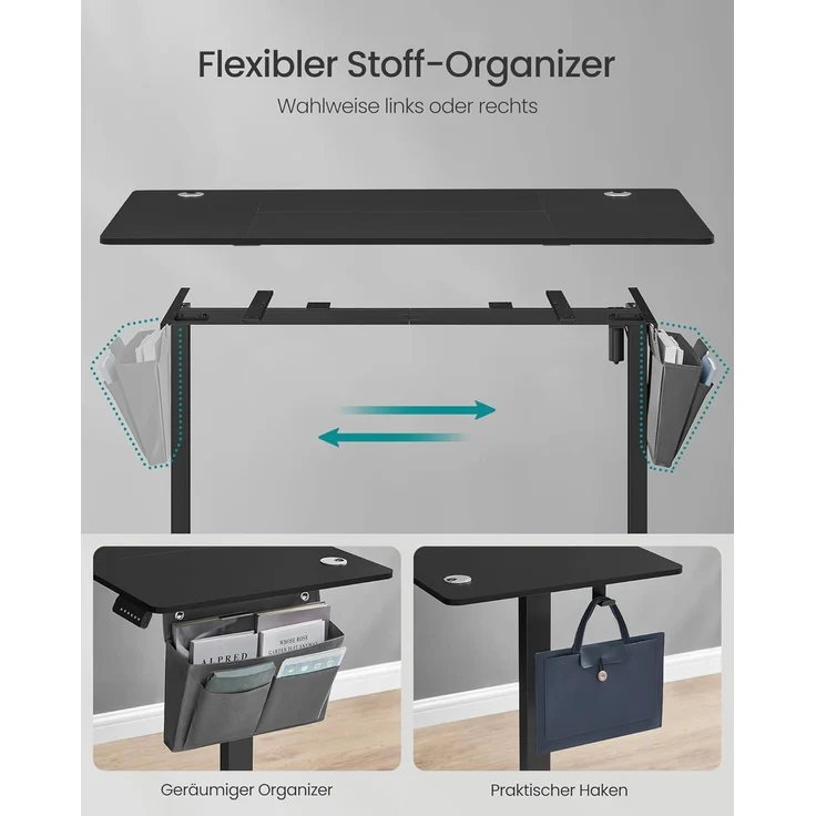 Songmics Höhenverstellbarer Schreibtisch elektrisch,70x160 x (72-120) cm, Verstellbarer Tisch, Memory-Funktion für 4 Höhen, für Homeoffice, Arbeitszimmer, tintenschwarz – Bild 5