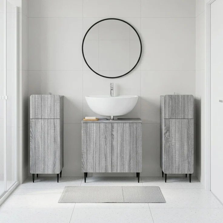 vidaXL 3-teiliges Badezimmer-Schranksystem ZWOLLE 3 stk. Sonoma-Grau 3418005 – Bild 1