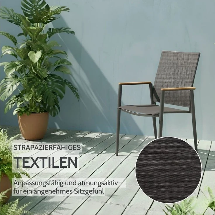 Liadomo Gartenstuhl Mannoli Gartensessel, Stapelstuhl, Outdoor-Stuhl für Terrasse & Balkon (Gartenstuhl-Set, stapelbar, 6 St), Armlehnen Teak, Textilgewebe, Alu anthrazit – Bild 2