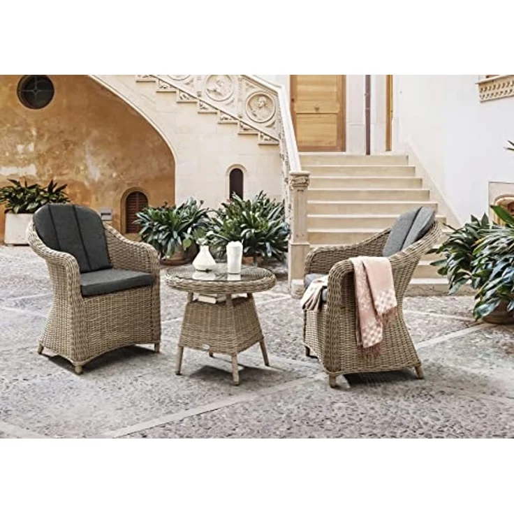 Destiny Balkonset MALAGA, (7-tlg, 2x Sessel, 1x Beistelltisch, inkl. Auflagen), Aluminium, Polyrattan – Bild 1