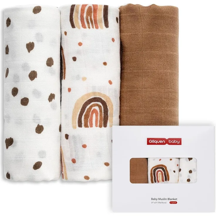 GLLQUEN 3er Pack Musselintücher Baby 70x70 Spucktücher aus Baumwolle | Saugstarke Mulltücher & Mullwindeln, weiche Stoffwindeln für Neugeborene, atmungsaktivBaby Geschenk(Regenbogen)