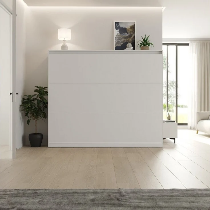 SMARTBett Schrankbett Wandklappbett 100/ 140/ 160x200 cm Weiß mit Gasdruckfedern, zwei Klickgurte – Bild 2