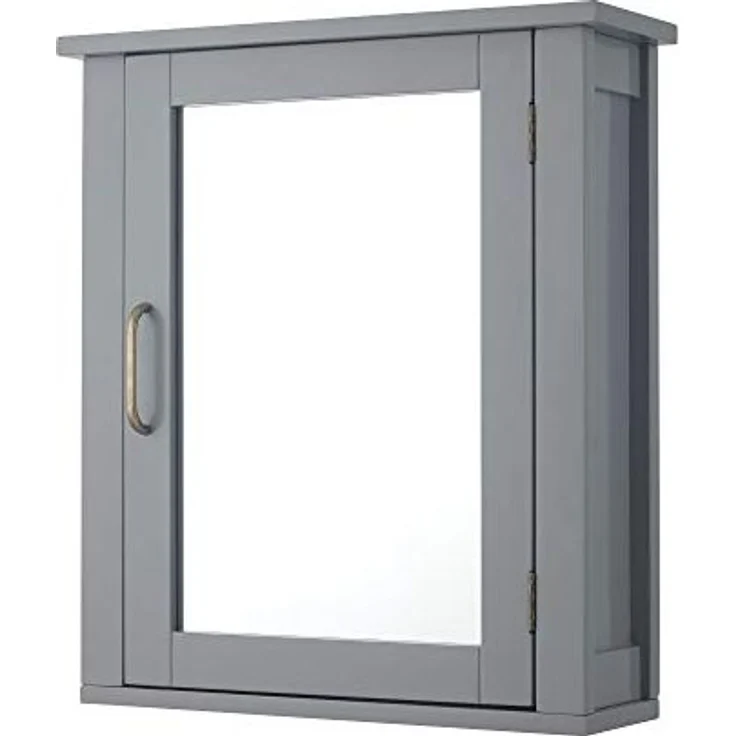 Teamson Home Badezimmermöbel aus Holz an der Wand verspiegelter Medizinschrank mit verstellbarem Regal Grau EHF-F0021 – Bild 1