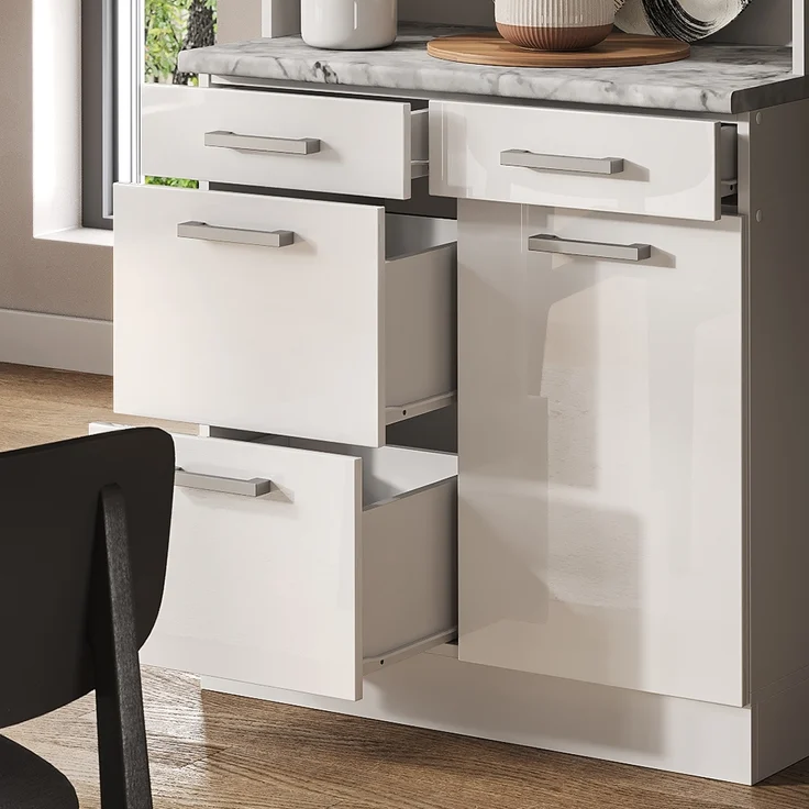 Buffetschrank R-Line Weiß Hochglanz 80 cm , AP Marmor Vicco – Bild 5
