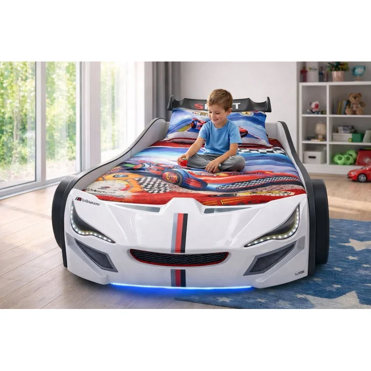Aileenstore Autobett TURBO GTE (inkl. Zubehör), Kinderbett 90x200, Lattenrost,LED,Unterbodenlicht,Sound,Fernbedienung – Bild 4