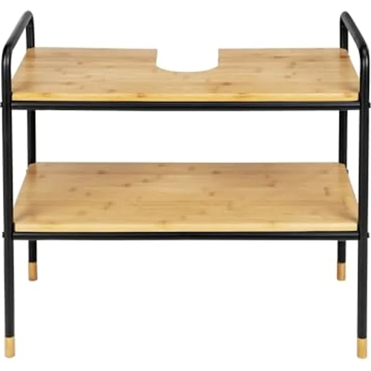 Avilia Badezimmermöbel mit 2 Ablagen, aus Bambus, 70 x 60 x 33,5 cm, Schwarz und Braun – Bild 7