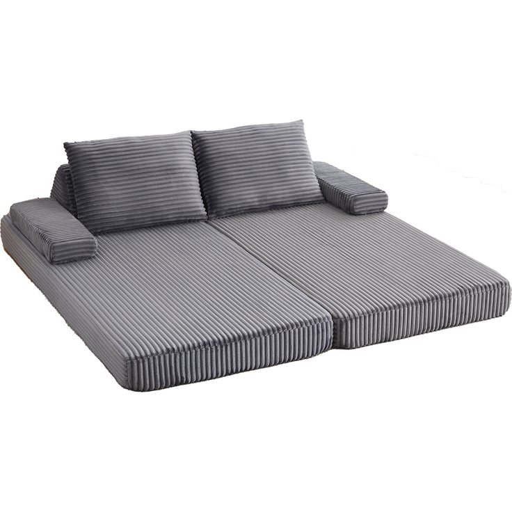 Wohnora-211 cm langes, Modernes Cord-Sofa, Kombination aus Sofa und Bett, Vielfältige Kombinationsmöglichkeiten mit zwei dreieckigen Rückenlehnen, Zwei Kissen und zwei abnehmbaren Armlehnenmodulen,H 62cm x T 2115cm x B 1065cm,Grau – Bild 2