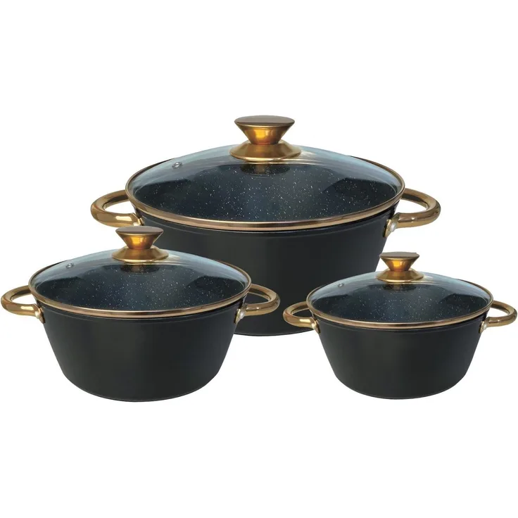Kochtopf Kasserolle Topf Set 6-tlg Rose-Gold Glasdeckel Cheffinger CF-RGC01