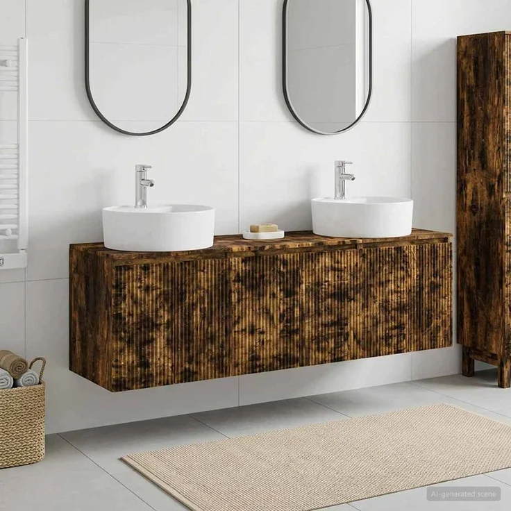 vidaXL Badezimmerschrank-Set 3 stk. Geräucherte Eiche 3405672 – Bild 1