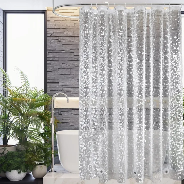 Duschvorhang 180x190 cm Wasserdicht Transparent mit Magnet & 12 Ringe