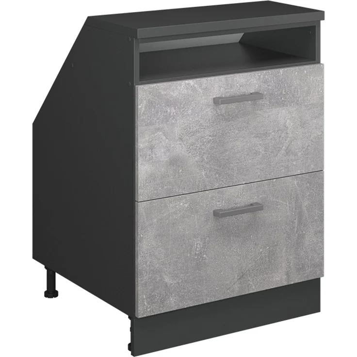 Küchenschrank für Dachschrägen R-Line Beton 60 cm mit 2 Schubladen, Schrankkorpus 60 cm Tiefe Vicco – Bild 1