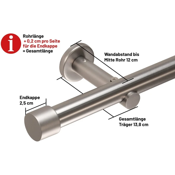 Deco-Raum® Gardinenstange 1-lauf 25mm Kappe | Länge: 450cm | Material: Metall | Farbe: Edelstahl-optik – Bild 2