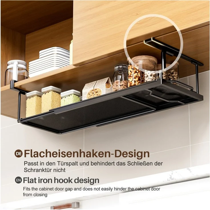 Yorbay Hängekorb Multifunktional Unterregal Hängekorb, Verstellbarer 38-70 cm, zusätzlicher Stauraum ohne Bohren, Schwarz – Bild 2