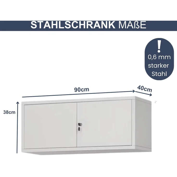 Schrankerweiterung Aktenschrank mit 2 Flügeltüren | Zusatzschrank für Büroschrank Extraschrank Stahl Mehrzweckschrank klein Werkstatt, 38x90x40cm Grau – Bild 2